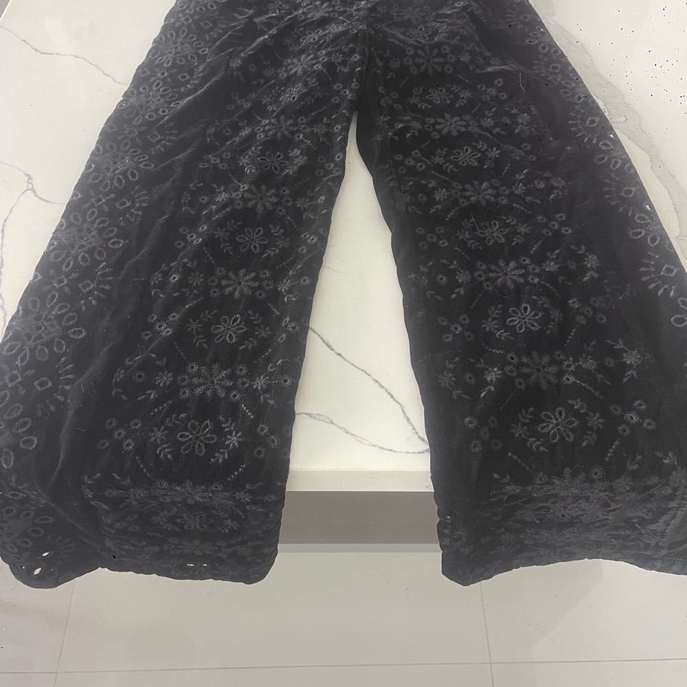 ZARA Black Velvet Embroidered Pants | Wide Leg Size M , NWT
